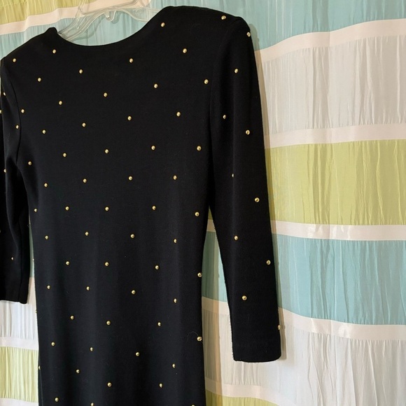 Vintage Black and Gold Grommet Polka Dot Knee-Length Dress Sz Small - Picture 3 of 9